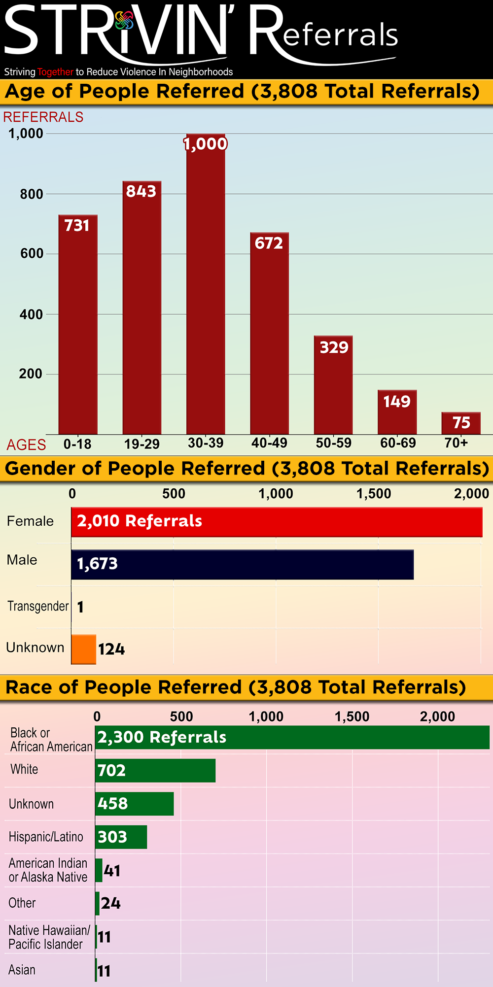 STRiVIN' Referrals Charts: Age, Gender & Race